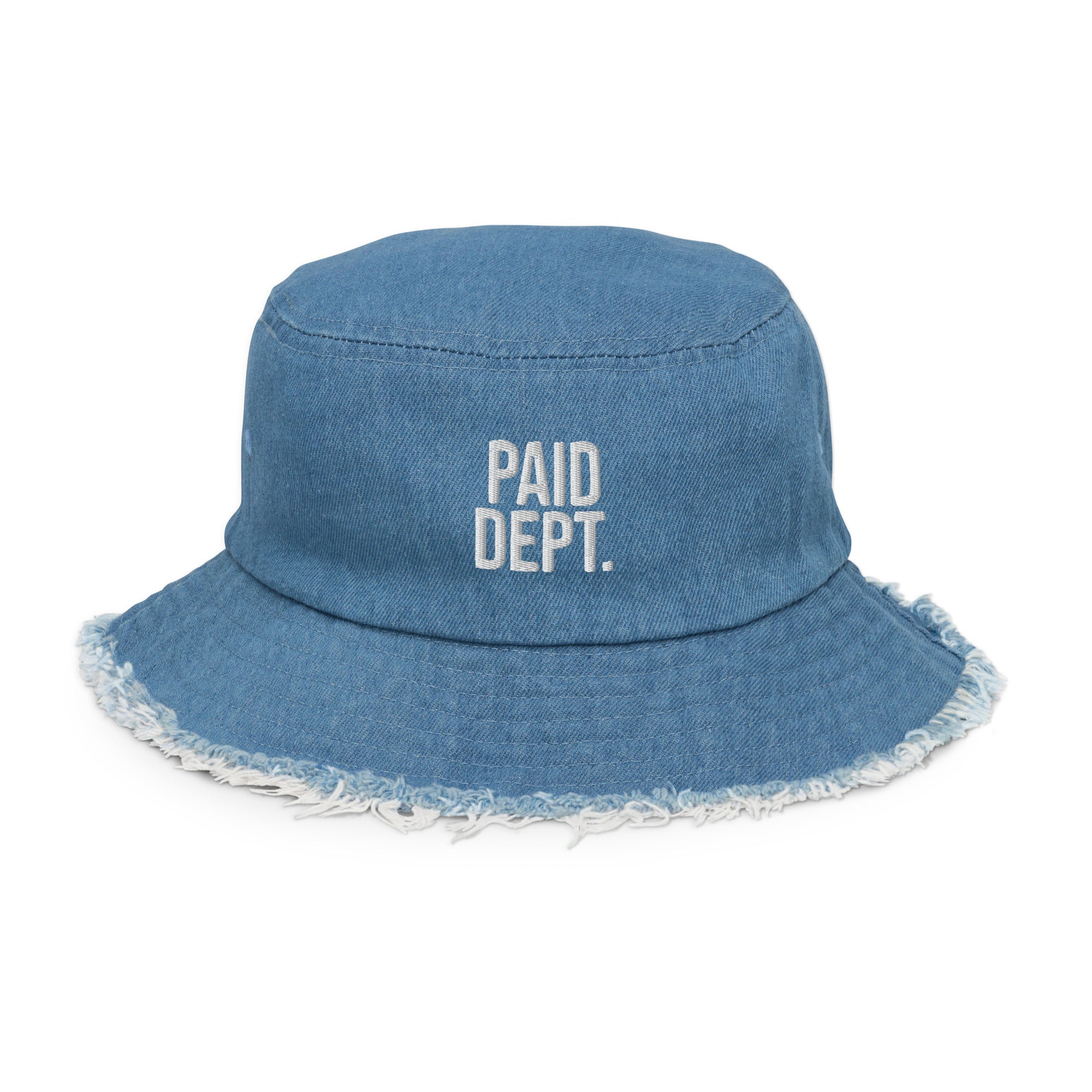 Distressed denim PAID DEPT bucket hat